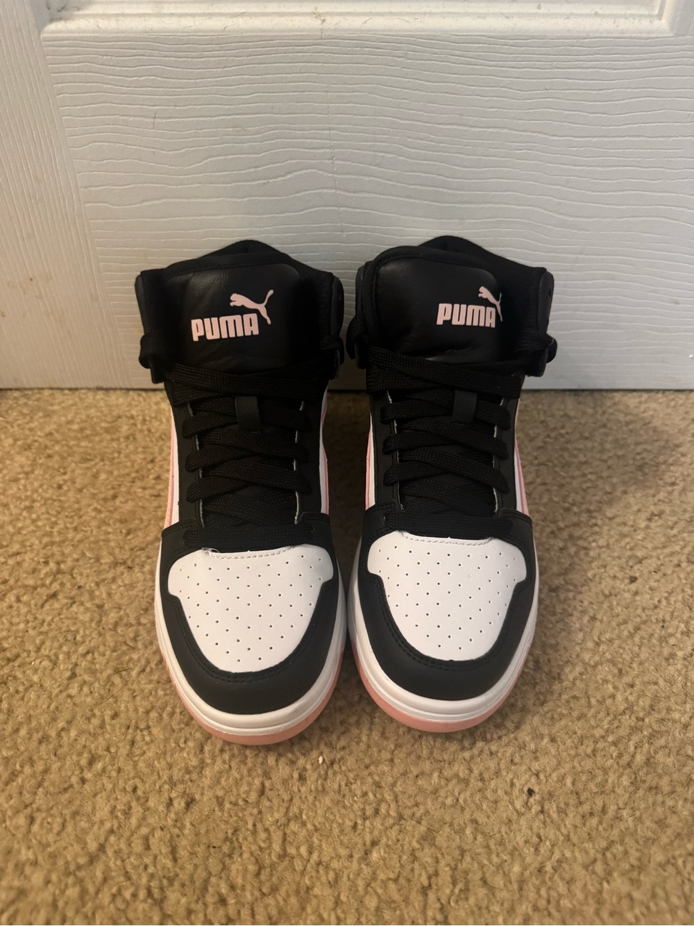 Puma Juniors Black, Black, White & Pink High-Top Sneakers